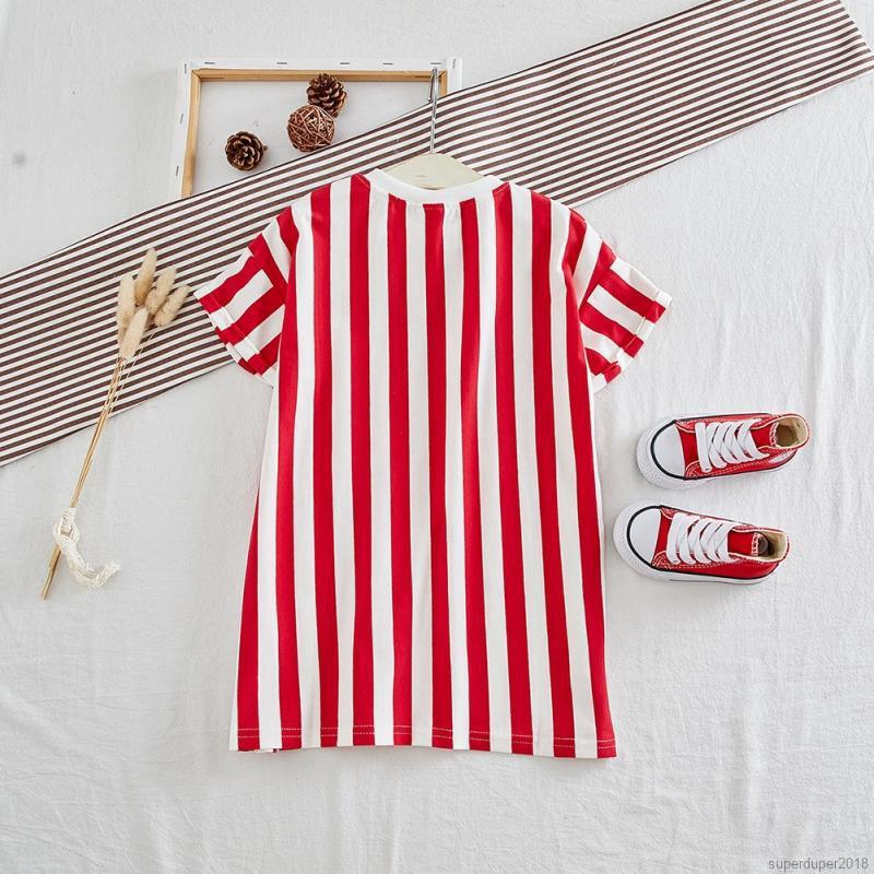 Summer Casual Baby Girls Striped Printing Short Sleeve Shirt Dress