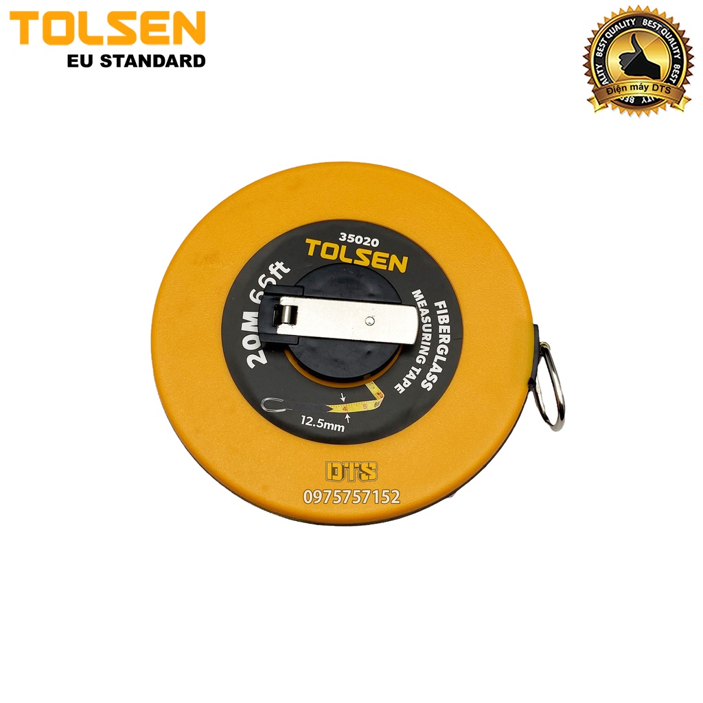 Thước dây cuộn 20m công nghiệp sợi thuỷ tinh TOLSEN, thước cuốn đa năng nhựa ABS bọc cao su siêu bền, tốc độ cuốn nhanh