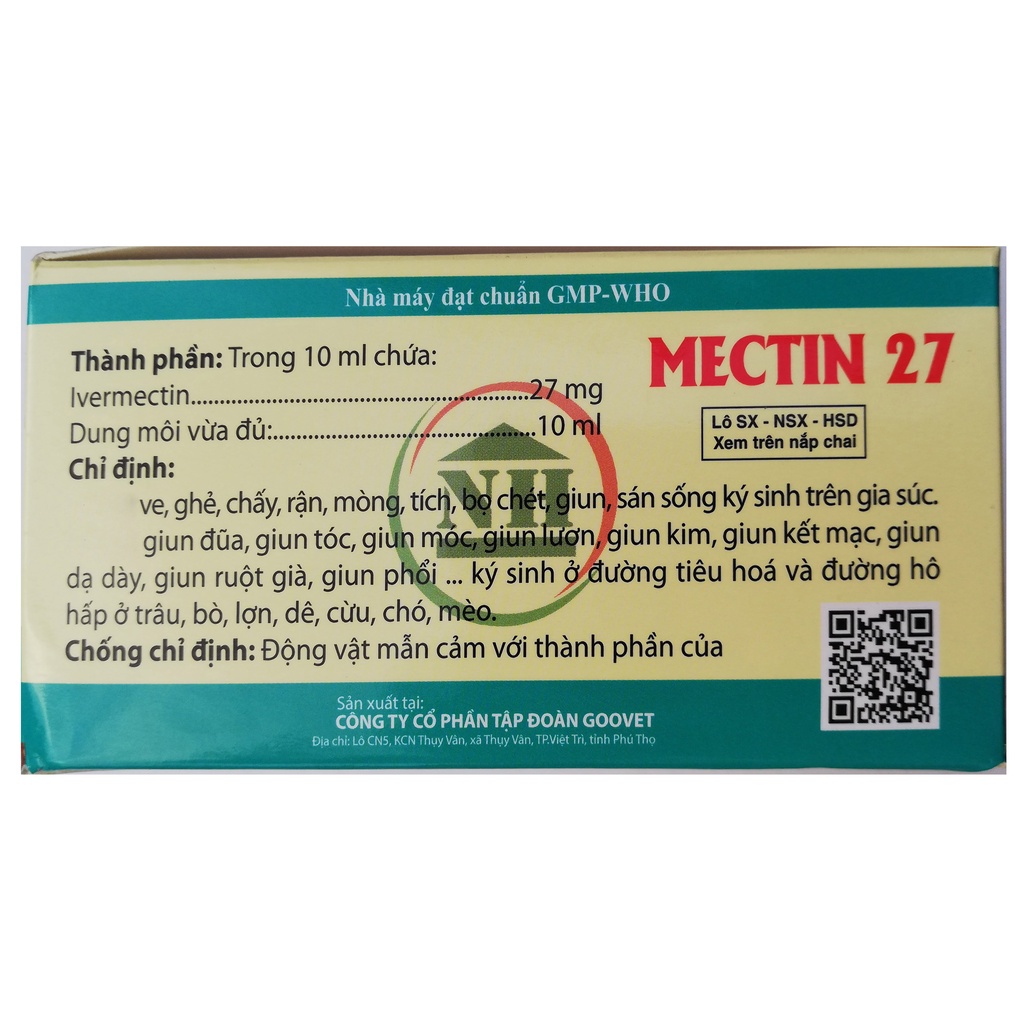 MECTIN 27 Quy cách 10ml Chuyên dùng cho Lợn, dê, cừu, chó, mèo, trâu, bò
