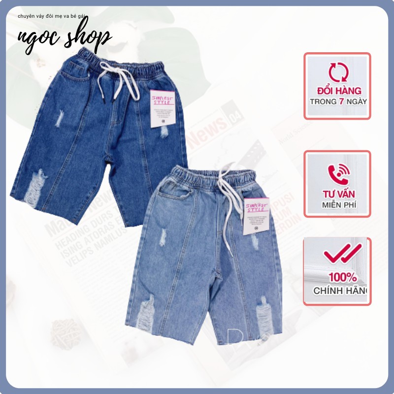 Quần bò lửng nữ rách lưng chun thoai mái [ HÌNH SHOP CHỤP]