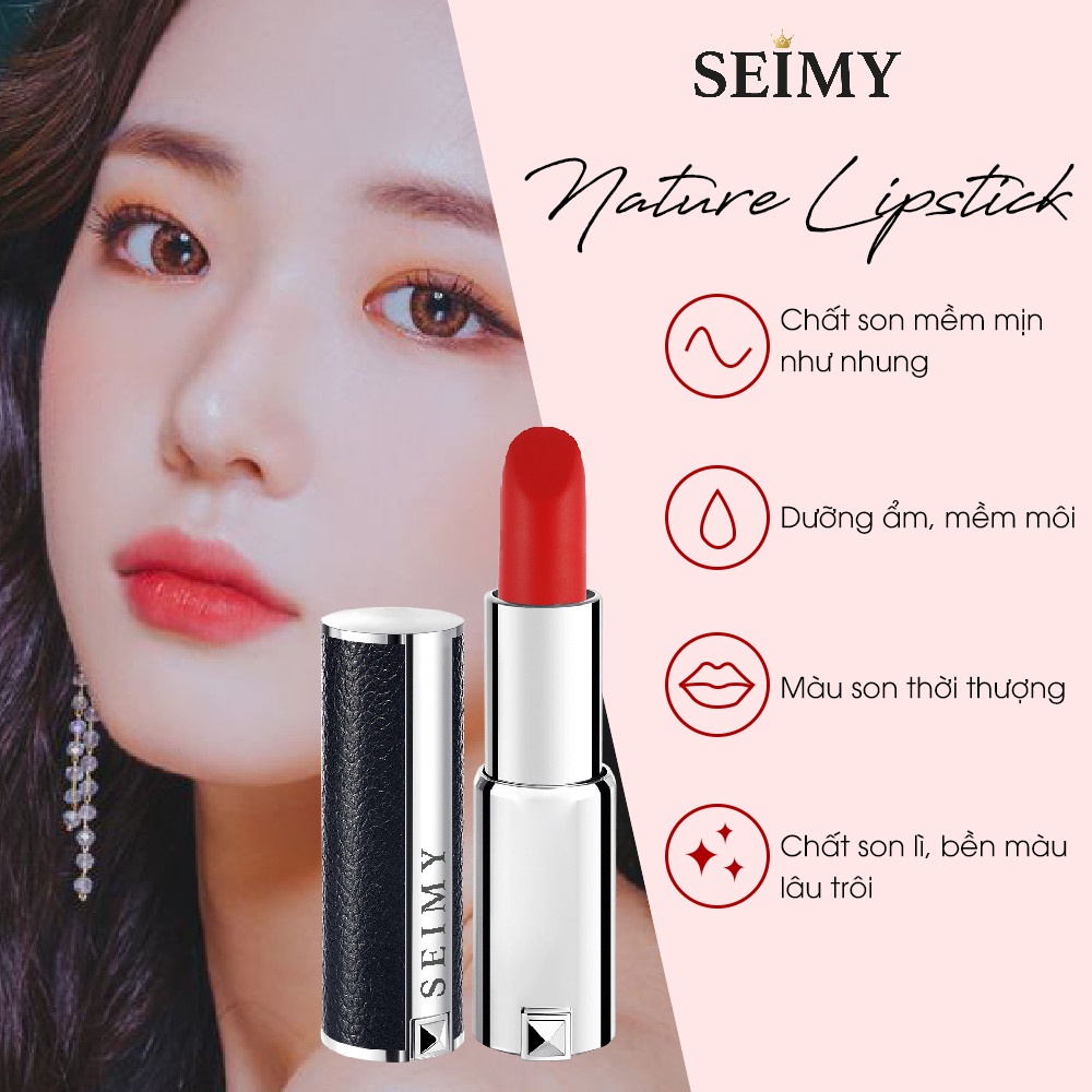 Son lì thiên nhiên không chì Seimy - Nature Lipstick an toàn cho bà bầu, mềm môi, nhiều dưỡng, mùi thơm trái cây