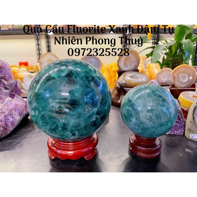 Quả Cầu Đá Fluorite Xanh Đậm Tự Nhiên Phong Thuỷ