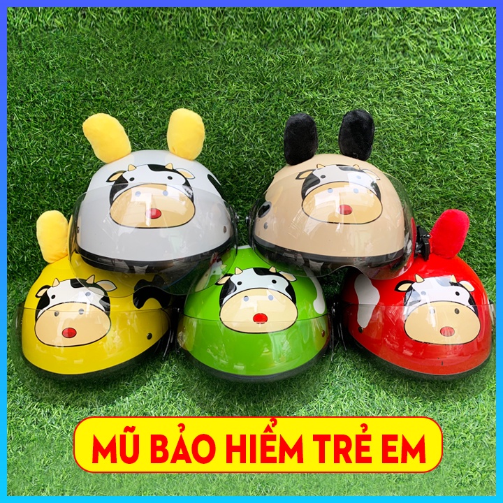 Mũ Bảo Hiểm Trẻ Em Bò Sữa Có Kính Đạt Chuẩn, Tai Siêu Đáng Yêu, Phù Hợp Cho Bé 5-12 Tuổi