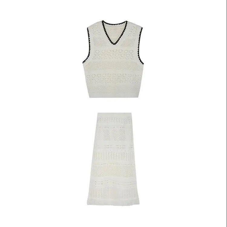 Set Chân Váy Tua Rua Và Áo Tay Cộc Cổ Chữ V Thiết Kế Khoét Lỗ Thời Trang Hàn Quốc Thiết Kế Mới Cho Nữ