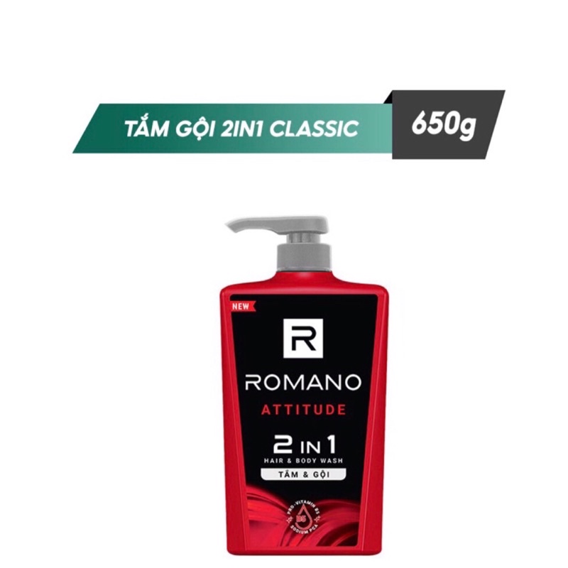Combo 2 Chai tắm gội 2in1 Romano Atitude