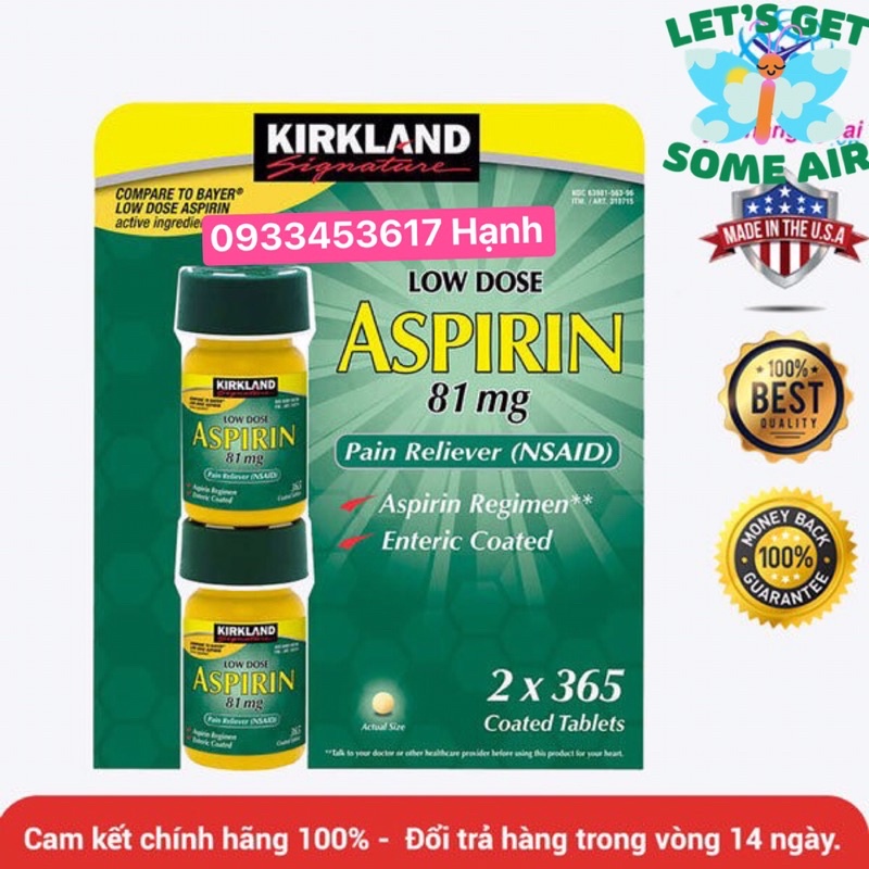 (chính hãng) hộp Kirkland Aspirín 2*365 viên của Mỹ