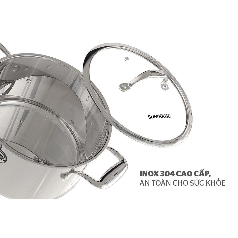 Bộ nồi inox 304 ĐA LỚP đáy từ SUNHOUSE MAMA SHG2020 - Dùng cho mọi loại bếp