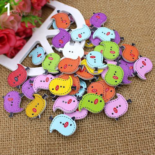 Set 50 cúc gỗ tạo hình hoạt hình dễ thương xinh xắn