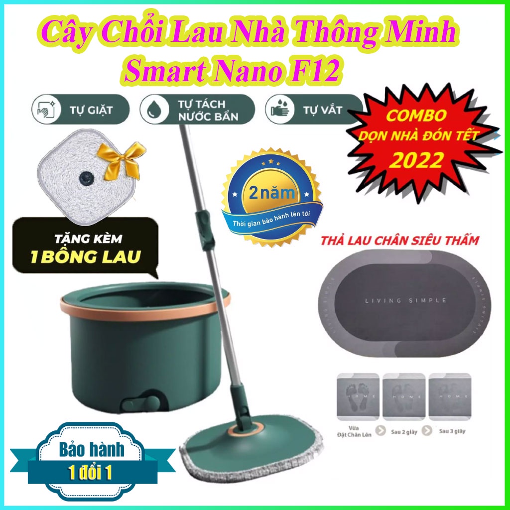 Hót Nhất 2022 Chổi cây lau nhà thông minh tự động tác nước bẩn Smart Nano F12 - Cây Lao Nhà Thông Minh Đa Năng