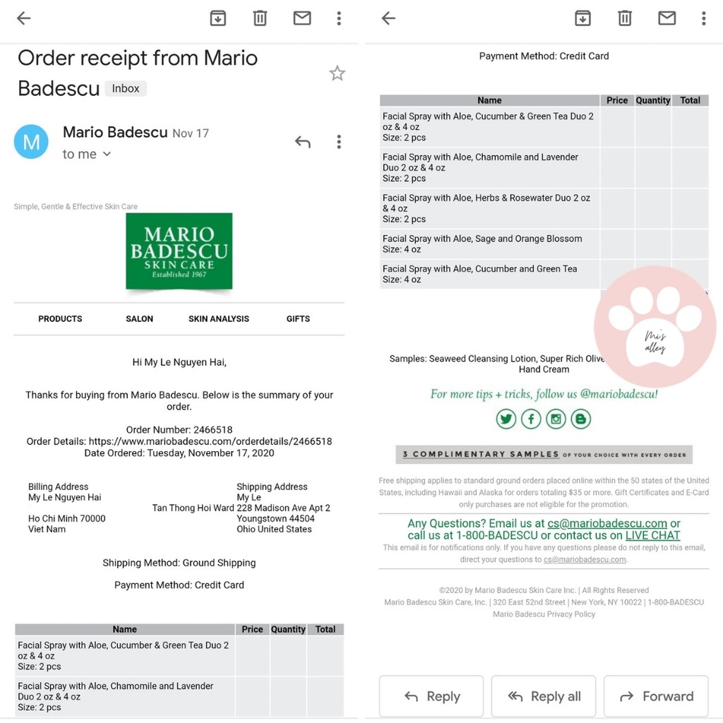 🌸Mario Badescu🌸 Bill US| Toner xịt khoáng chiết xuất nha đam Facial Spray with Aloe Vera FULL SIZE