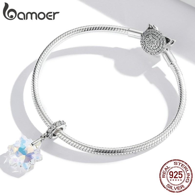 Hạt phụ kiện trang sức Bamoer Scc1979 hình bông tuyết nhiều màu bằng bạc 925 4.5mm dùng làm đồ trang sức thủ công