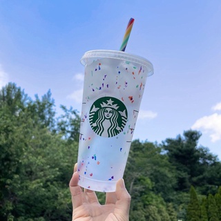 Ly Uống Nước starbucks 700ml Bằng Nhựa pp Có Thể Tái Sử Dụng Kèm Ống Hút