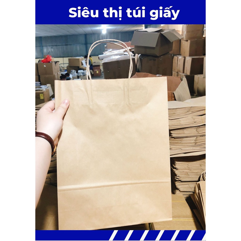 COMBO 10 CHIẾC TÚI GIẤY KRAFT XI MĂNG S4: 28x10x36 cm CÓ QUAI ( ẢNH THẬT SHOP TỰ CHỤP)