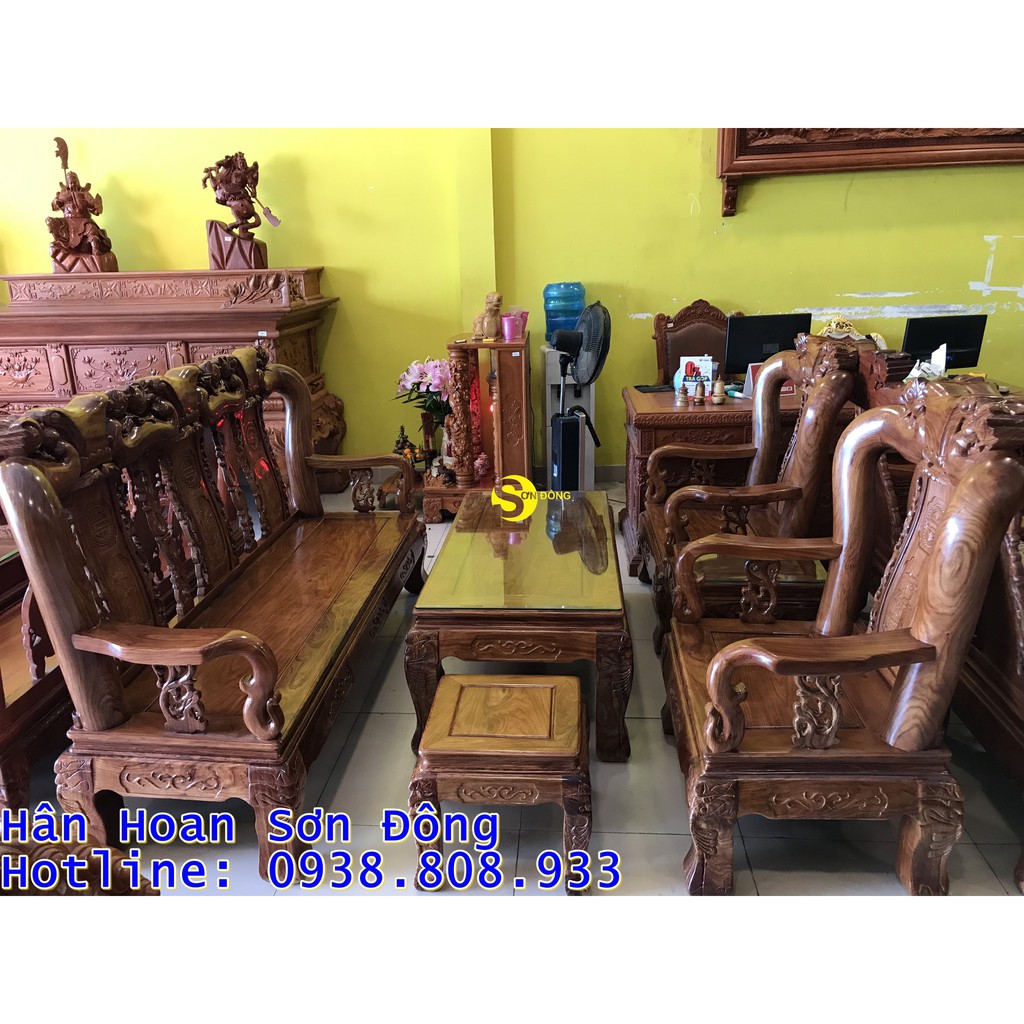Bộ bàn ghế gỗ hương đào vân tuyển 6 món tay 12 – BBG266