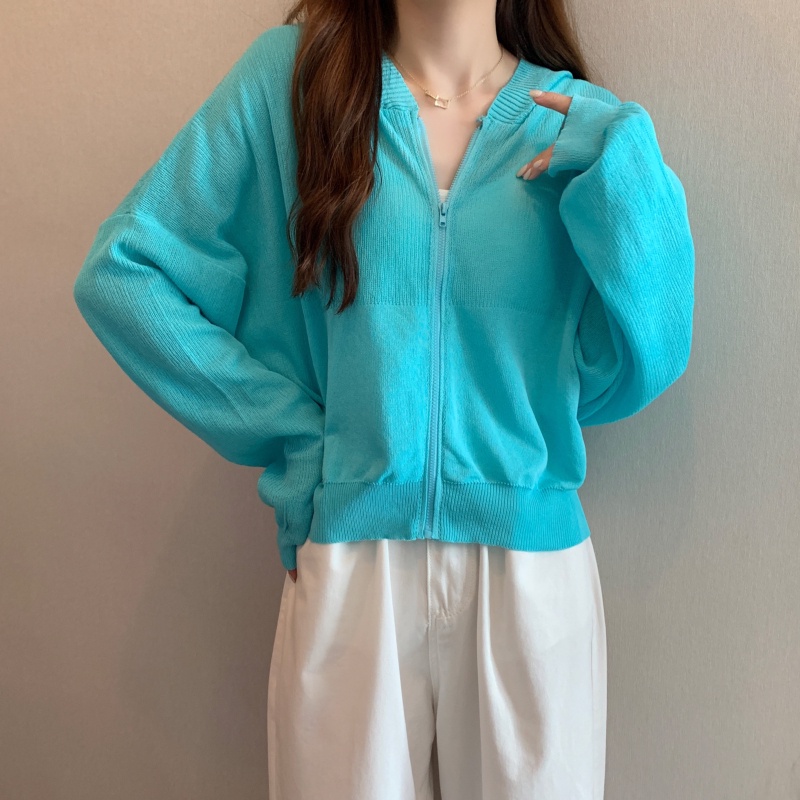 Áo Khoác Cardigan Dệt Kim Vải Lụa Mát Dáng Rộng Có Mũ Trùm Chống Nắng Thời Trang Mùa Hè Cho Nữ