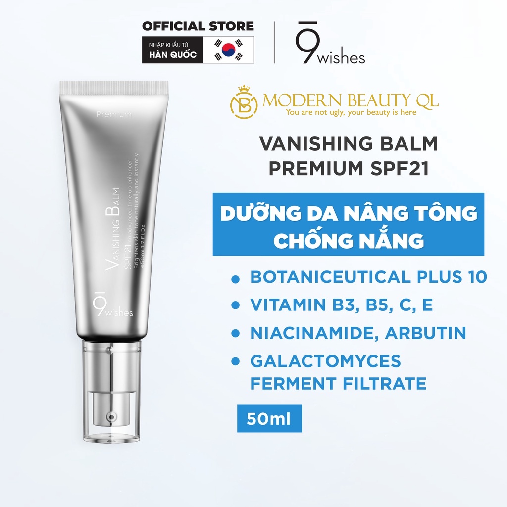 CHÍNH HÃNG: Kem Dưỡng Trắng Nâng Tông Da Và Se Khít Lỗ Chân Lông 9wishes Premium Tone up Vanishing Balm 50ml