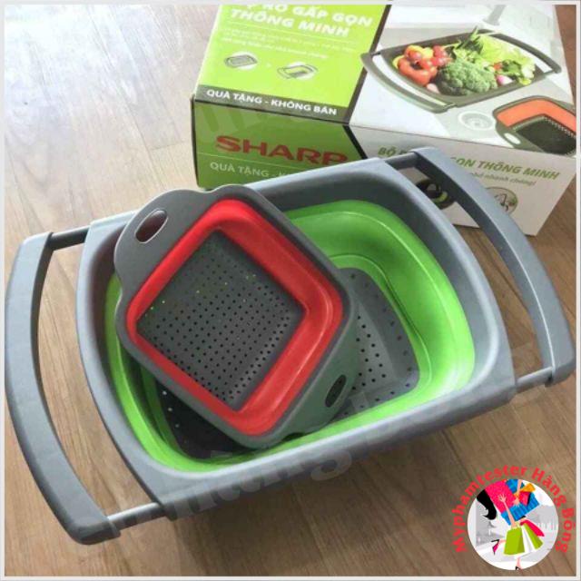 Set 2 rổ silicon gấp gọn hàng đẹp