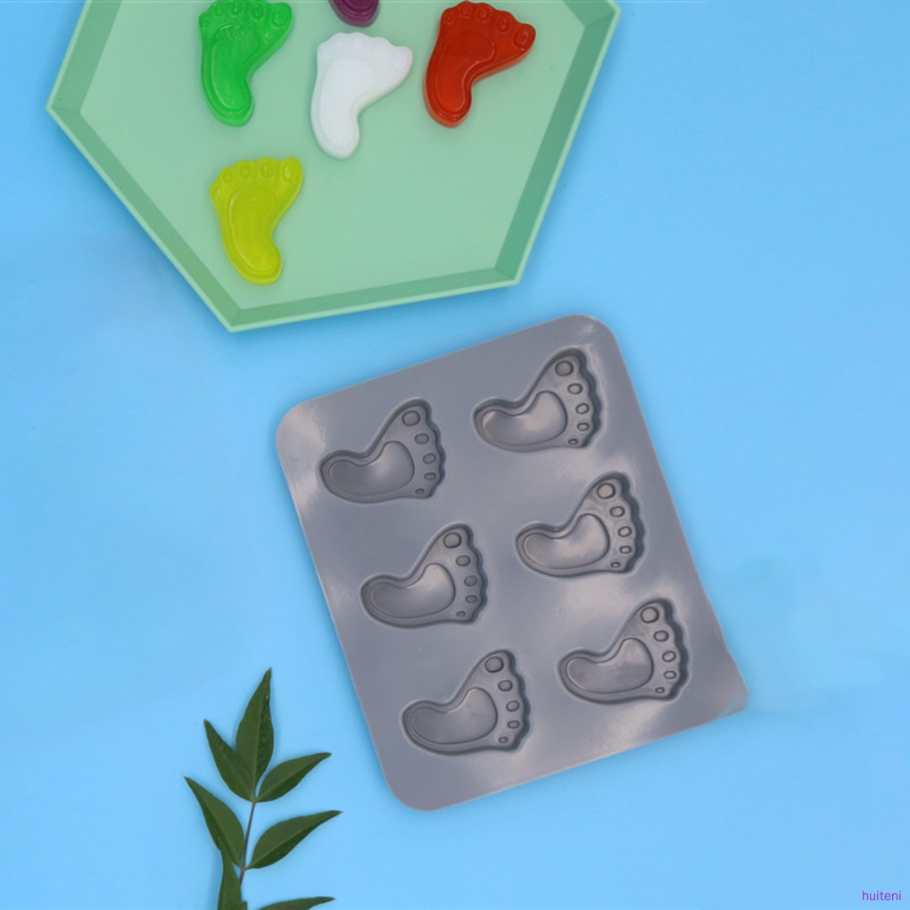 6 Cavities Baby Feet Shape Fondant Mold Silicone DIY Muffin Chocolate Cake Biscuit Jelly Soap Mould,Blue Gray huiteni