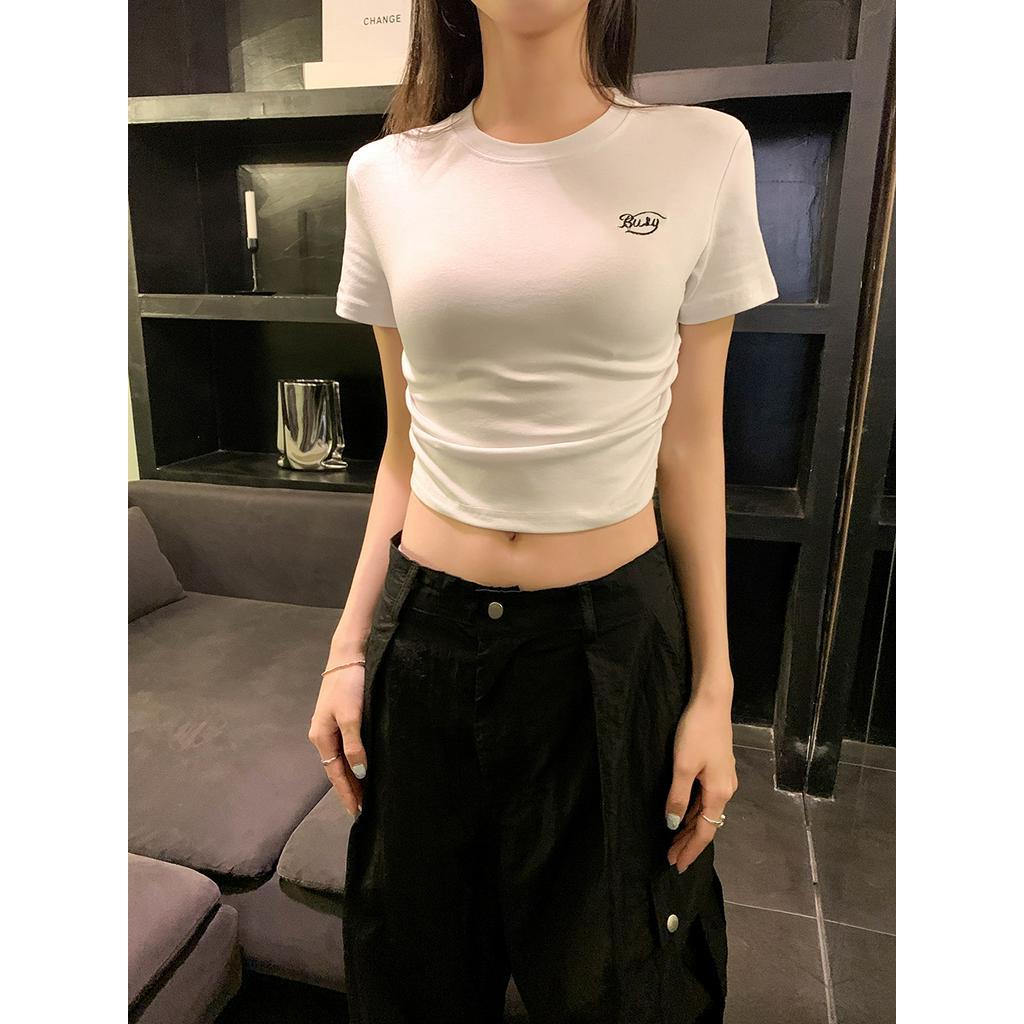 Áo Thun Dáng Ôm Ngắn Tay Thêu Hình Phong Cách Cổ Điển 62627