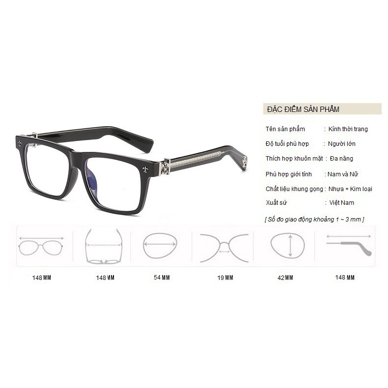 Kính Giả Cận Chống Ánh Sáng Xanh, Gọng Kính Cận Nam Nữ Mắt Vuông To Chrome Heart Không Độ Hàn Quốc - BLUE LIGHT SHOP | BigBuy360 - bigbuy360.vn