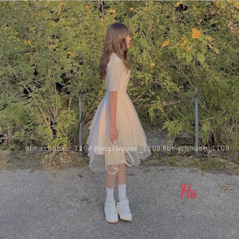 Váy von hai lớp cổ ren HSU1