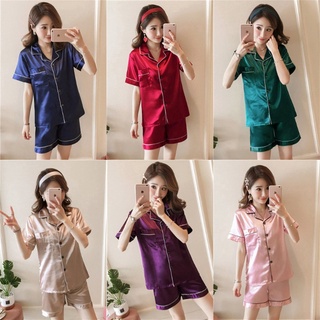 Bộ Đồ Ngủ 2 Món Bằng Lụa Lạnh Tay Lửng Màu Sắc Trơn Thời Trang Mùa Hè Cho Nữ