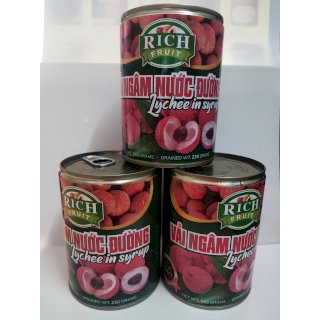Thùng Vải hộp Rich trọng lượng 565g x 12 hộp dùng ăn trực tiếp hoặc pha chế đồ uống trà trái cây. Hàng Công Ty.