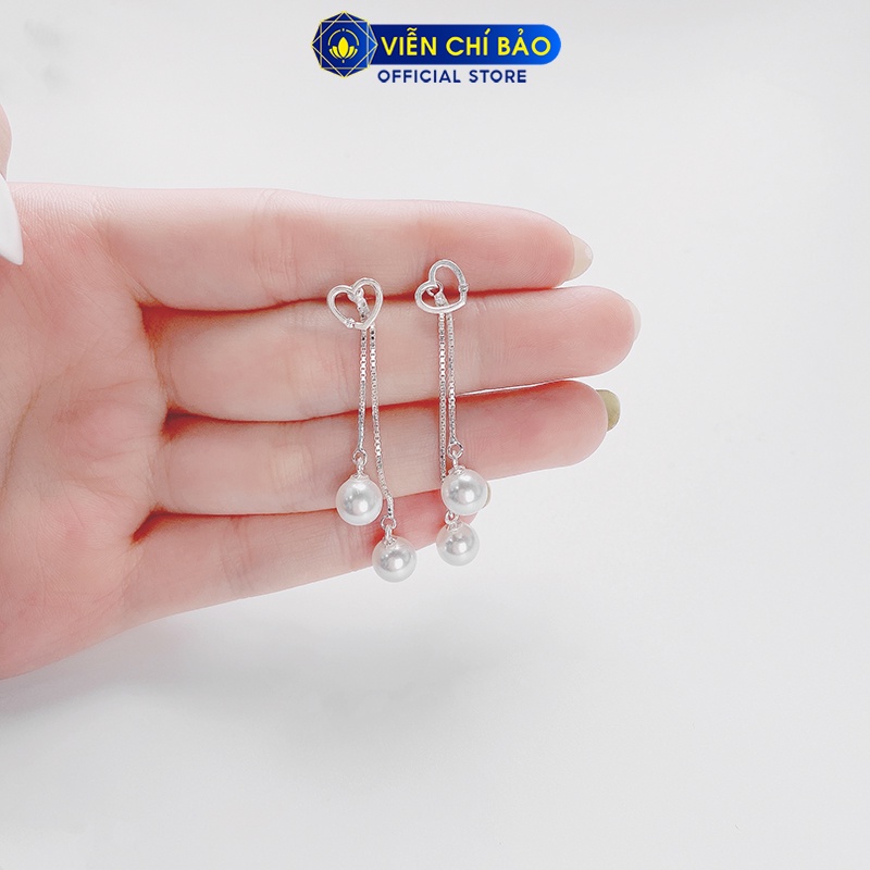 Bông tai trái tim hạt châu chất liệu bạc 925 thời trang phụ kiện trang sức nữ Viễn Chí Bảo B400322