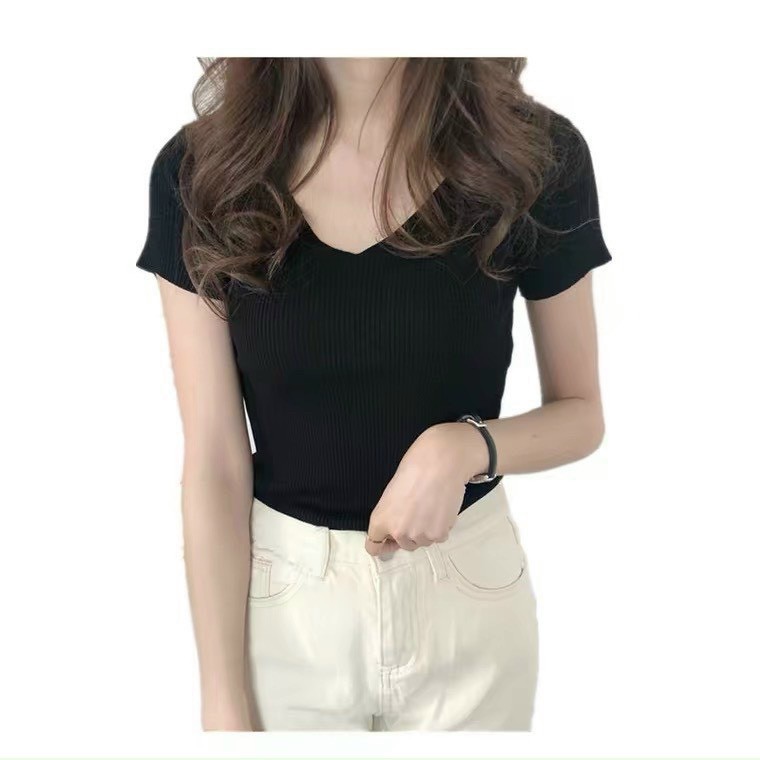 Áo len tăm croptop cổ tim trơn co giãn tốt nhiều màu siêu đẹp LT01