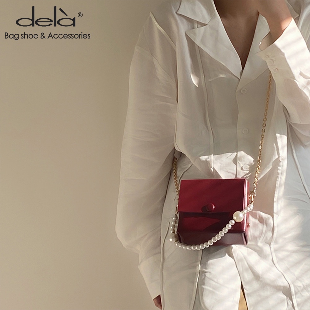 Dela Túi Đeo Chéo Hình Vuông Đính Ngọc Trai Giả Phối Dây Xích Thời Trang Mùa Hè Dễ Thương Cho Nữ 2022