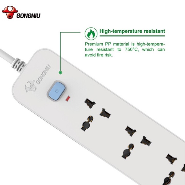 Ổ Cắm Điện Gongniu 3 Ổ Đa Năng + 2 USB 1 công tắc 2500W/10A Dây Dài 1.8M (N103U) - Chính Hãng