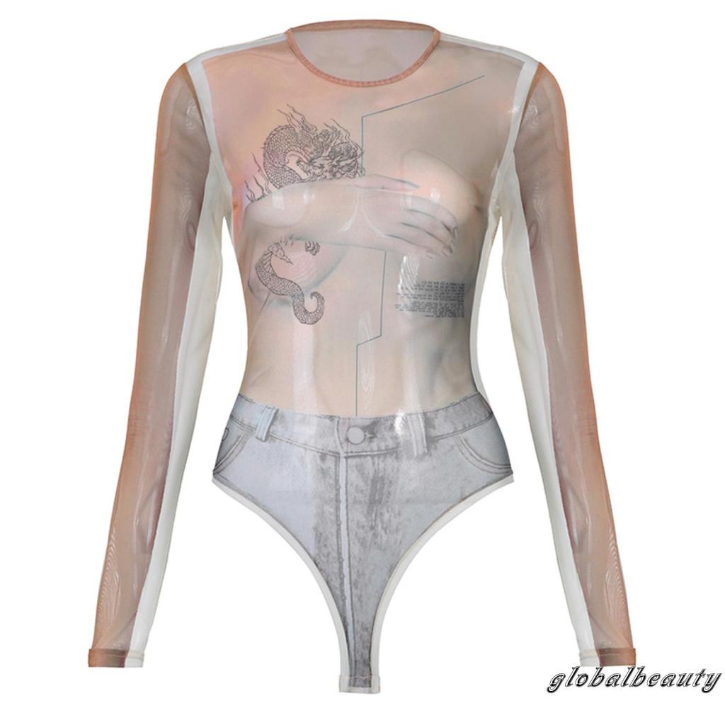 Bodysuit Tay Dài Cổ Thuyền In Họa Tiết 3D Thời Trang Cho Nữ Size S/M/L | BigBuy360 - bigbuy360.vn