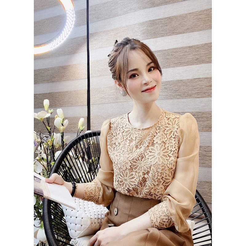 [BÁN BUÔN&amp;LẺ] Áo kiểu nữ ren phối tơ - công sở hay đi chơi đều đẹp hợp thời trang - trang nhã nữ tính dễ mặc GEMM.VN