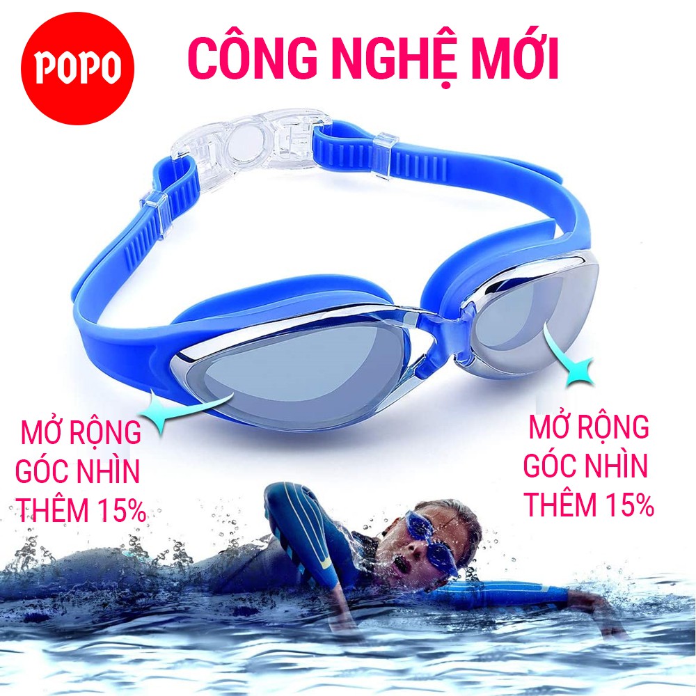 Kính bơi tráng gương, kính bơi người lớn POPO G300 mắt kiếng bơi chống tia UV hạn chế sương mờ dây đeo vừa mọi cỡ đầu