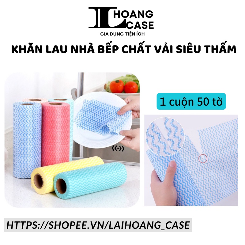 Cuộn khăn lau giấy lau nhà bếp lau tay bát đĩa chén ly đa năng bằng vải không dệt siêu thấm 50 tờ