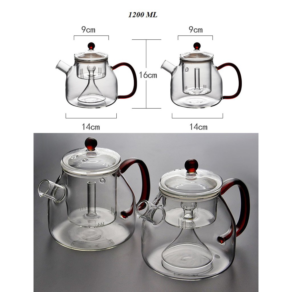 Ấm Thủy Tinh Pha Trà có lõi lọc 1200 ml