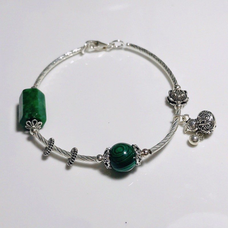 Vòng Tay đá Malachite, sơn thuỷ mix bạc