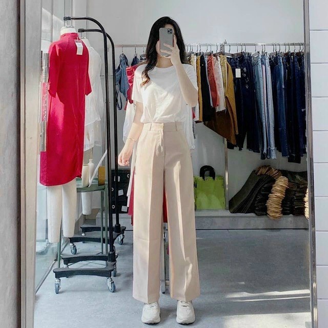 QUẦN TÂY ỐNG SUÔNG ỐNG LOE CẠP CAO GEN BỤNG 2 KHUY DÁNG DÀI THƯỚT THA QUẦN ỐNG RỘNG NỮ - TOP1SHOP