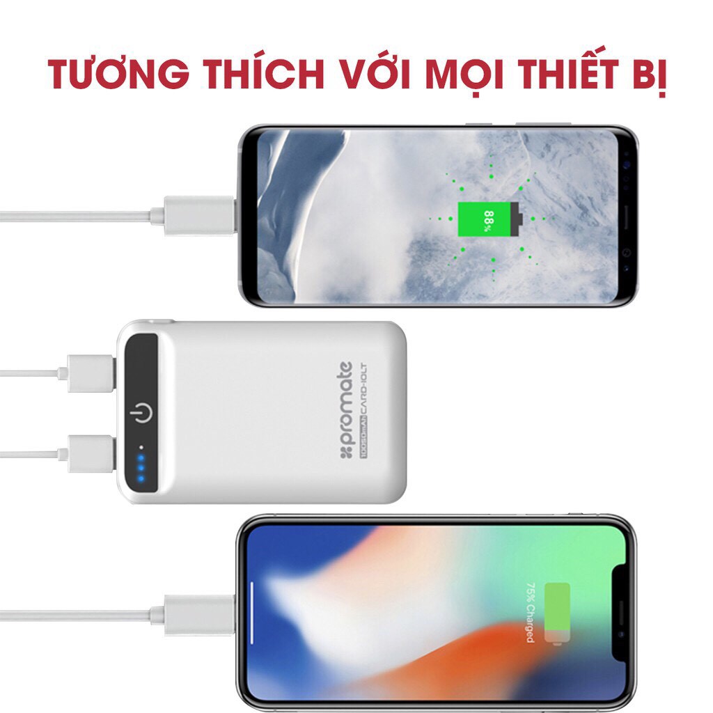 Pin Sạc Dự Phòng 10050mAh Promate CARD-10LT 2 Cổng Sạc UltraFast - Hàng Chính Hãng