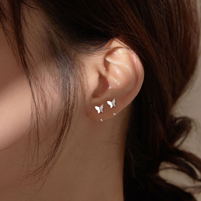 Đôi bông tai mặt hình bướm đơn giản thời trang S925
