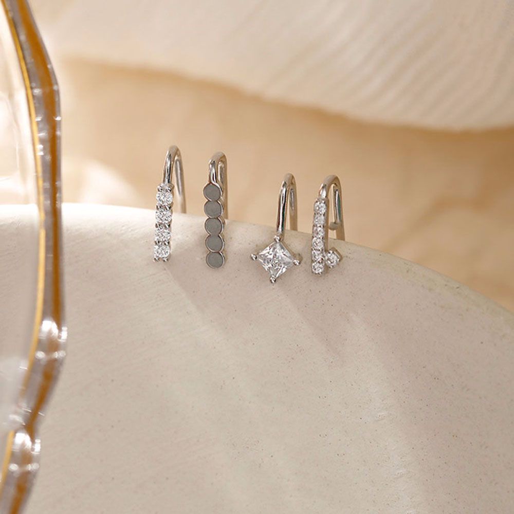 Khuyên kẹp vành tai hai lớp đính đá nhân tạo phong cách Hàn Quốc thời trang dành cho nữ