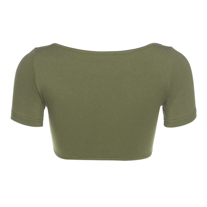 Áo croptop tay ngắn cổ vuông màu sắc đơn giản phong cách retro Hàn Quốc