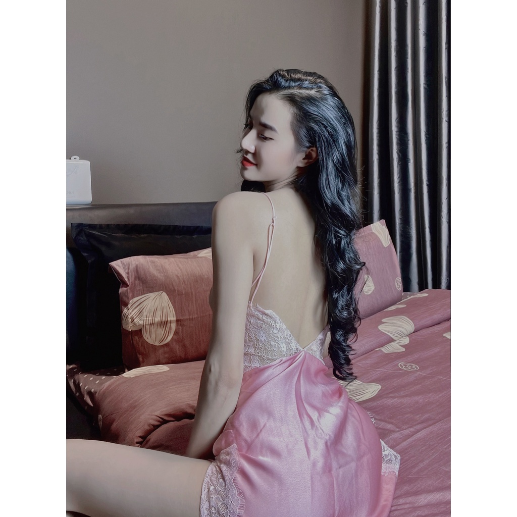 Đồ ngủ sexy / Đầm ngủ 2 dây phối ren lai, chất liệu satin cao cấp loại 1, kèm quần đùi siêu cute, freesize dưới 65kg Sex | BigBuy360 - bigbuy360.vn