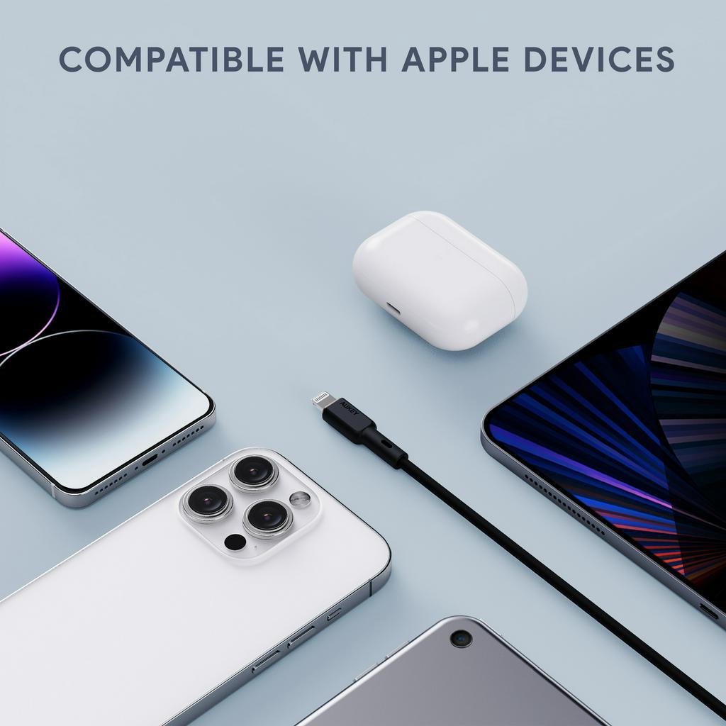 Cáp sạc nhanh Aukey CB-SCL1 PD27W USB-C TO Lightning dây Sạc Nhanh APPLE MFI chứng nhận Gel silica 1M Cho iPhone 14 13 12 11 X 8 iPad
