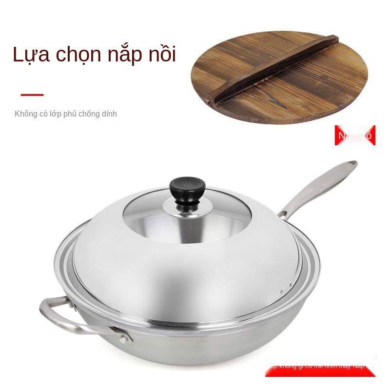 ✲Chảo chống dính không dầu của Đức inox 304 gia dụng tráng nồi nấu bếp từ dùng gas