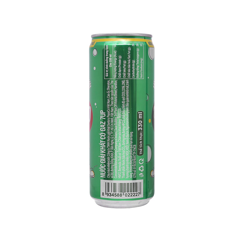 5 lon nước ngọt 7 Up vị chanh 330ml