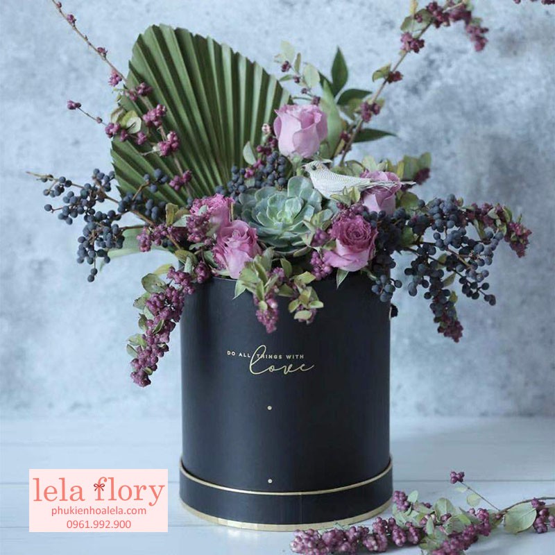 Bộ 3 chiếc hộp trụ tròn có nắp kèm quai LOVE cắm hoa - THH0046