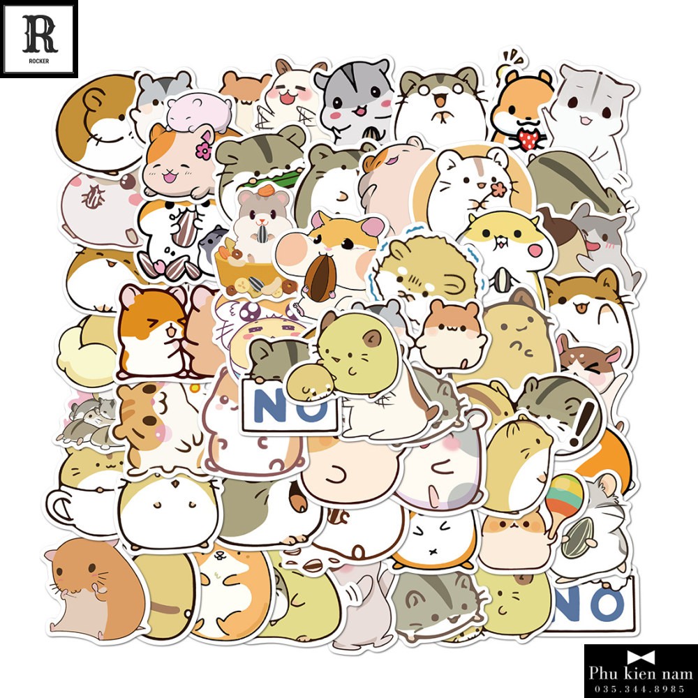 Sticker PVC Hamster 50 Hình ST092 - Stickers Chống nước Dán Mũ bảo hiểm Vali Laptop Điện thoại Dán xe