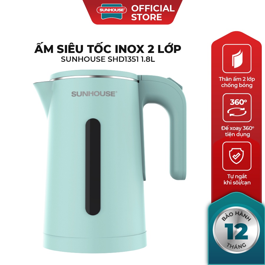 Ấm siêu tốc Inox 2 lớp 1.8L SUNHOUSE SHD1351