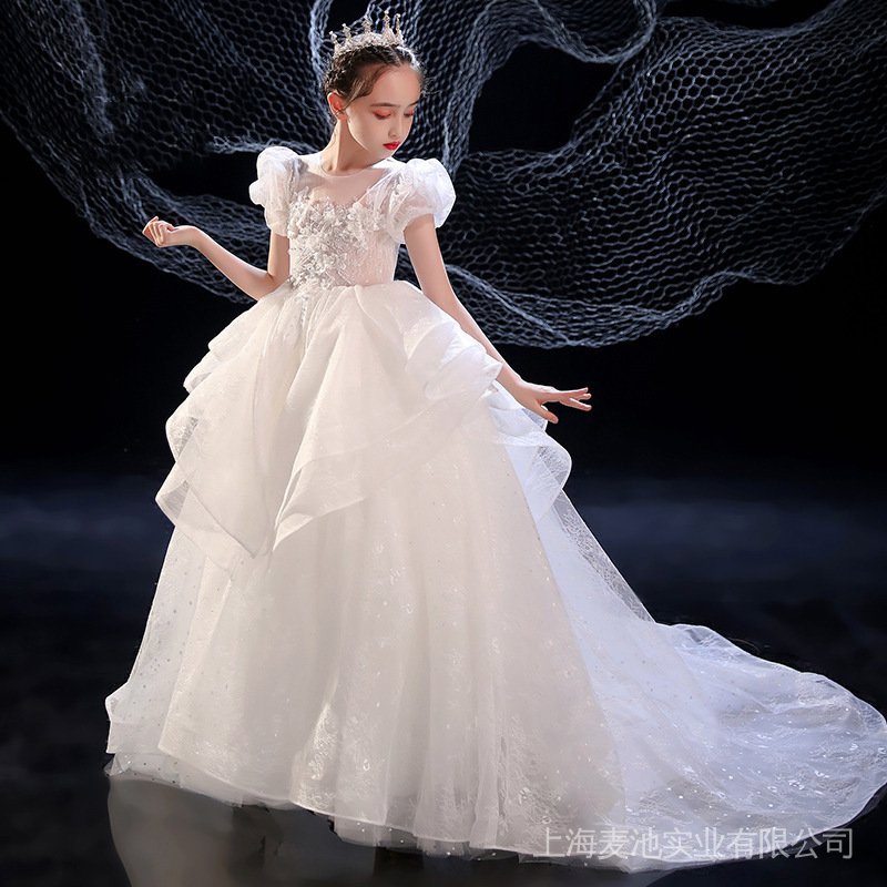 Đầm Công Chúa Họa Tiết Hoa Màu Trắng Xinh Xắn Cho Bé Gái